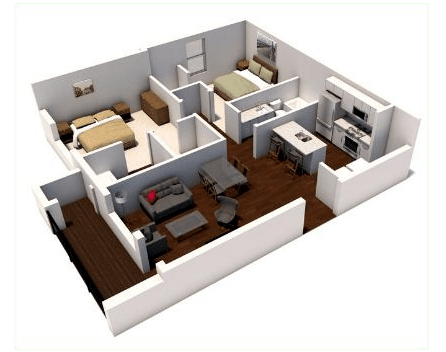Two bedroom floor plan 950 square feet